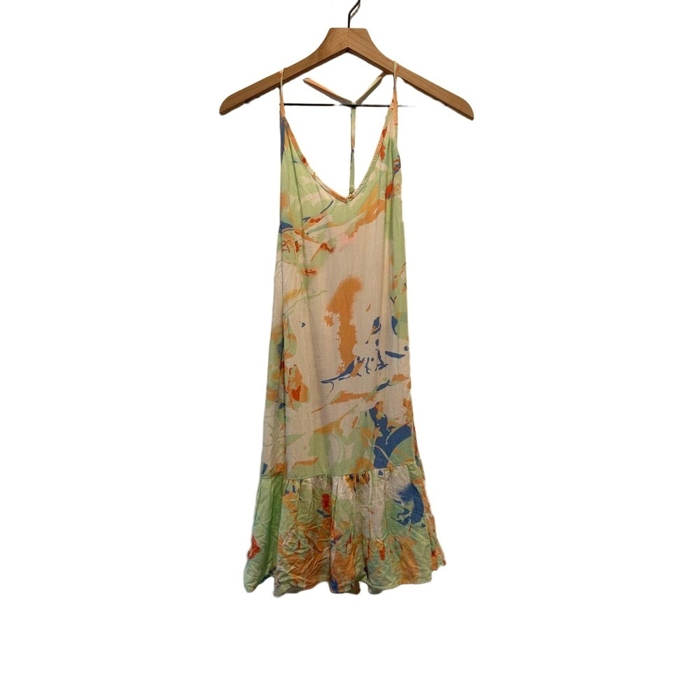 Maaji Womens Size M Abstract Print Spaghetti Strap Ruffle Mini Dress